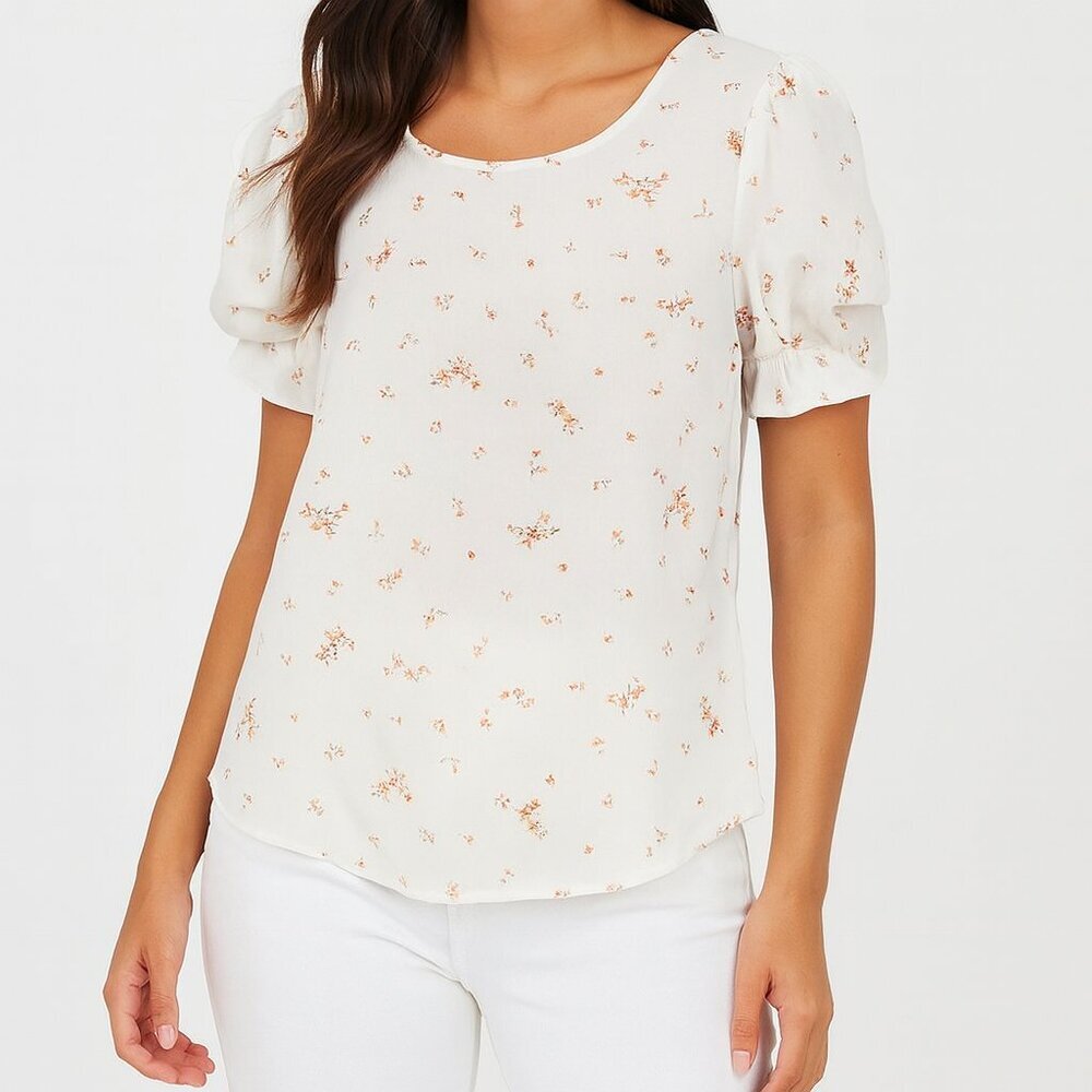 Lily White Ivory Floral Ruffle Blouse – Size XL